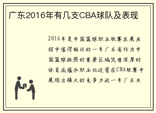 广东2016年有几支CBA球队及表现